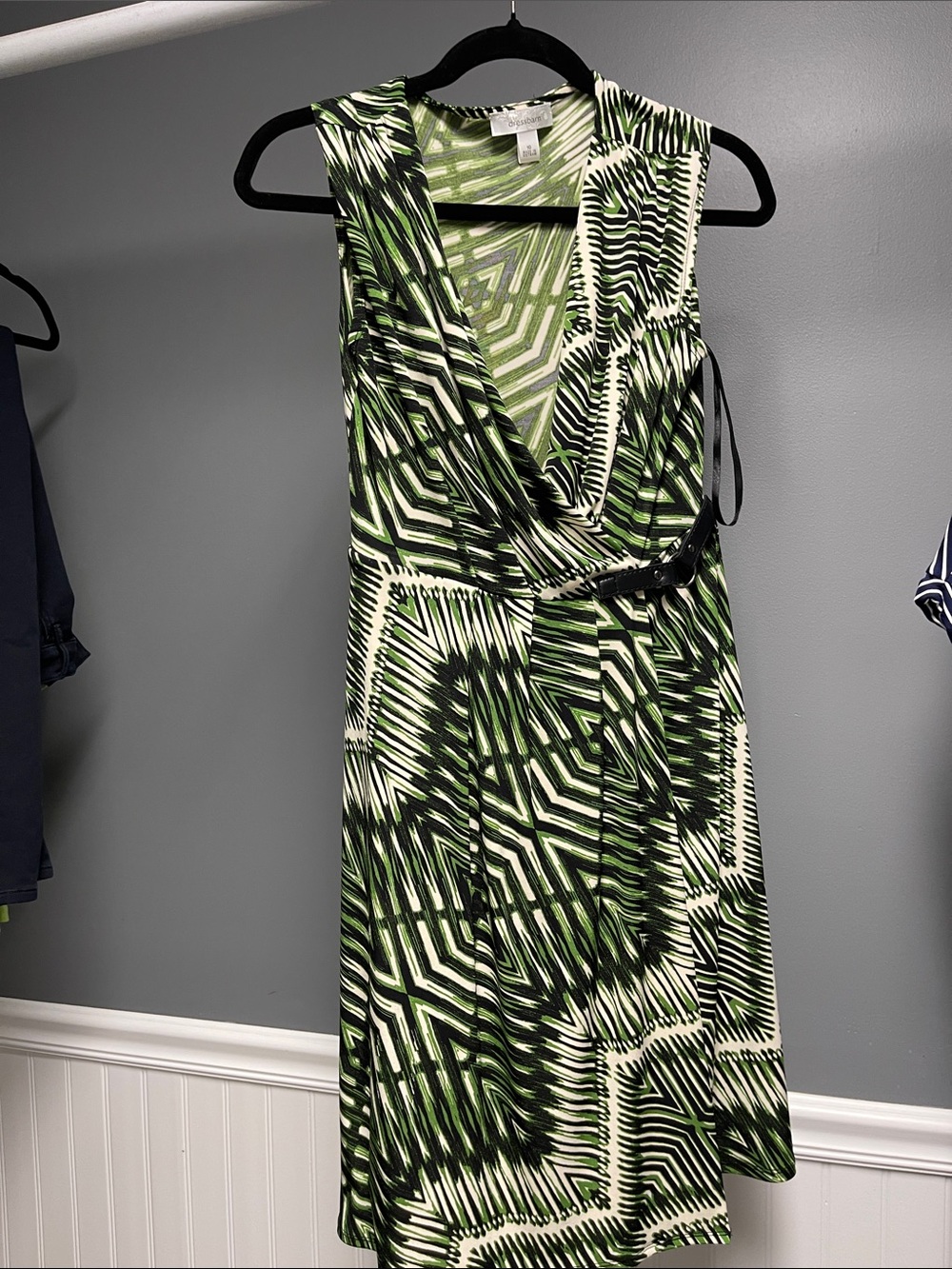 Dress Barn Green and White Geometric Midi Wrap Dress